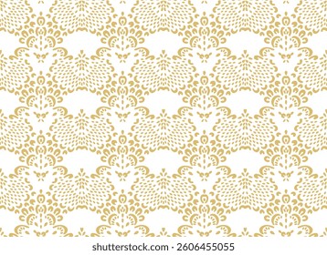 Drawing of Damascus on the wallpaper. Vintage bohemian design. Boho print in retro style. Beautiful seashell. Seamless openwork lace pattern for embroidery. Vintage bohemian design. Damask stencil.