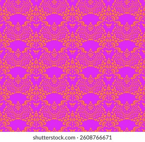 Drawing of Damascus on the wallpaper. Vintage bohemian design. Boho print in retro style. Beautiful seashell. Seamless openwork lace pattern for embroidery. Vintage bohemian design. Damask stencil.