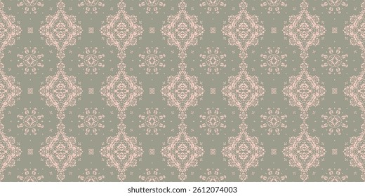 Drawing of Damascus on the wallpaper. Vintage bohemian design. Boho print in retro style. Beautiful snowflakes. Seamless openwork lace pattern for embroidery. Vintage bohemian design. Damask stencil.