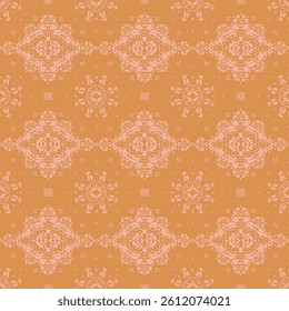 Drawing of Damascus on the wallpaper. Vintage bohemian design. Boho print in retro style. Beautiful snowflakes. Seamless openwork lace pattern for embroidery. Vintage bohemian design. Damask stencil.