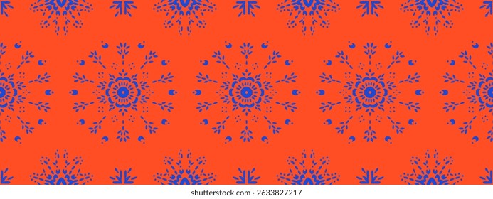Drawing of Damascus on the wallpaper. Vintage bohemian design. Boho print in retro style. Beautiful snowflakes. Seamless openwork lace pattern for embroidery. Vintage bohemian design. Damask stencil.