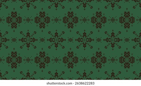 Drawing of Damascus on the wallpaper. Vintage bohemian design. Boho print in retro style. Beautiful snowflakes. Seamless openwork lace pattern for embroidery. Vintage bohemian design. Damask stencil.