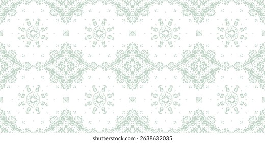 Drawing of Damascus on the wallpaper. Vintage bohemian design. Boho print in retro style. Beautiful snowflakes. Seamless openwork lace pattern for embroidery. Vintage bohemian design. Damask stencil.