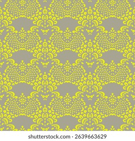 Drawing of Damascus on the wallpaper. Vintage bohemian design. Boho print in retro style. Beautiful seashell. Seamless openwork lace pattern for embroidery. Vintage bohemian design. Damask stencil.