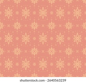 Drawing of Damascus on the wallpaper. Vintage bohemian design. Boho print in retro style. Beautiful snowflakes. Seamless openwork lace pattern for embroidery. Vintage bohemian design. Damask stencil.