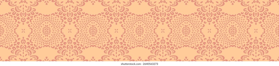 Drawing of Damascus on the wallpaper. Vintage bohemian design. Boho print in retro style. Beautiful snowflakes. Seamless openwork lace pattern for embroidery. Vintage bohemian design. Damask stencil.