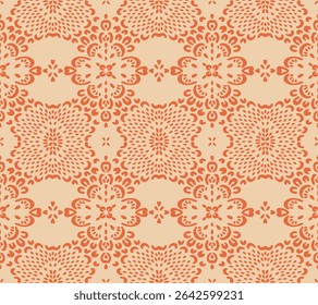 Drawing of Damascus on the wallpaper. Vintage bohemian design. Boho print in retro style. Beautiful snowflakes. Seamless openwork lace pattern for embroidery. Vintage bohemian design. Damask stencil.