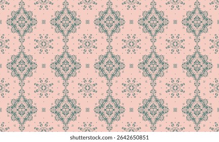 Drawing of Damascus on the wallpaper. Vintage bohemian design. Boho print in retro style. Beautiful snowflakes. Seamless openwork lace pattern for embroidery. Vintage bohemian design. Damask stencil.