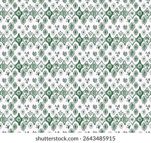 Drawing of Damascus on the wallpaper. Vintage bohemian design. Boho print in retro style. A small drawing with flowers and diamonds. Mosaic, majolica. Seamless openwork lace pattern for embroidery.
