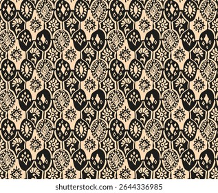 Drawing of Damascus on the wallpaper. Vintage bohemian design. Boho print in retro style. A small drawing with flowers and diamonds. Mosaic, majolica. Seamless openwork lace pattern for embroidery.