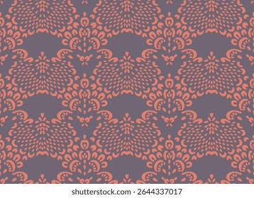 Drawing of Damascus on the wallpaper. Vintage bohemian design. Boho print in retro style. Beautiful seashell. Seamless openwork lace pattern for embroidery. Vintage bohemian design. Damask stencil.