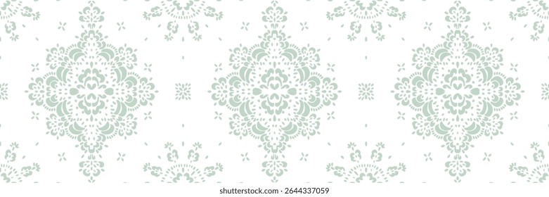 Drawing of Damascus on the wallpaper. Vintage bohemian design. Boho print in retro style. Beautiful snowflakes. Seamless openwork lace pattern for embroidery. Vintage bohemian design. Damask stencil.