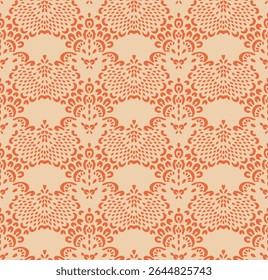 Drawing of Damascus on the wallpaper. Vintage bohemian design. Boho print in retro style. Beautiful seashell. Seamless openwork lace pattern for embroidery. Vintage bohemian design. Damask stencil.
