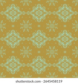 Drawing of Damascus on the wallpaper. Vintage bohemian design. Boho print in retro style. Beautiful snowflakes. Seamless openwork lace pattern for embroidery. Vintage bohemian design. Damask stencil.