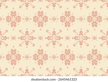 Drawing of Damascus on the wallpaper. Vintage bohemian design. Boho print in retro style. Beautiful snowflakes. Seamless openwork lace pattern for embroidery. Vintage bohemian design. Damask stencil.