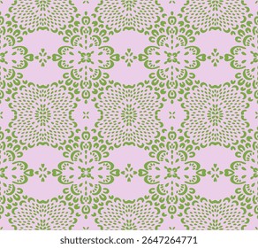 Desenho de Damasco no papel de parede. Design boêmio vintage. Impressão Boho em estilo retrô. Bonitos flocos de neve. Padrão de laço de trabalho aberto sem costura para bordados. Design boêmio vintage. Estêncil de damasco.