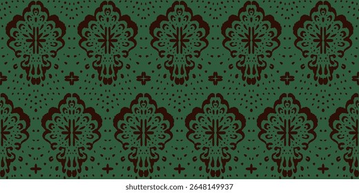 Desenho de Damasco no papel de parede. Design boêmio vintage. Impressão Boho em estilo retrô. Bela concha. Padrão de laço de trabalho aberto sem costura para bordados. Design boêmio vintage. Estêncil de damasco.