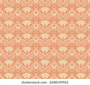 Desenho de Damasco no papel de parede. Design boêmio vintage. Impressão Boho em estilo retrô. Bela concha. Padrão de laço de trabalho aberto sem costura para bordados. Design boêmio vintage. Estêncil de damasco.