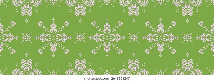 Desenho de Damasco no papel de parede. Design boêmio vintage. Impressão Boho em estilo retrô. Bonitos flocos de neve. Padrão de laço de trabalho aberto sem costura para bordados. Design boêmio vintage. Estêncil de damasco.