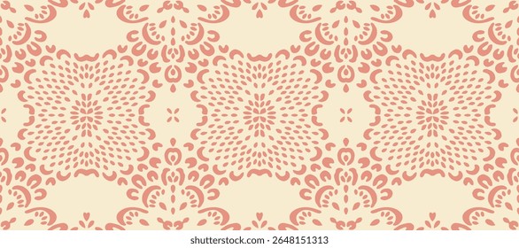 Desenho de Damasco no papel de parede. Design boêmio vintage. Impressão Boho em estilo retrô. Bonitos flocos de neve. Padrão de laço de trabalho aberto sem costura para bordados. Design boêmio vintage. Estêncil de damasco.