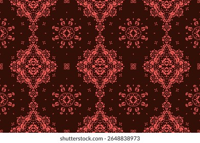Desenho de Damasco no papel de parede. Design boêmio vintage. Impressão Boho em estilo retrô. Bonitos flocos de neve. Padrão de laço de trabalho aberto sem costura para bordados. Design boêmio vintage. Estêncil de damasco.