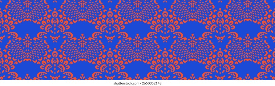 Desenho de Damasco no papel de parede. Design boêmio vintage. Impressão Boho em estilo retrô. Bela concha. Padrão de laço de trabalho aberto sem costura para bordados. Design boêmio vintage. Estêncil de damasco.