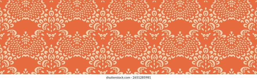 Desenho de Damasco no papel de parede. Design boêmio vintage. Impressão Boho em estilo retrô. Bela concha. Padrão de laço de trabalho aberto sem costura para bordados. Design boêmio vintage. Estêncil de damasco.