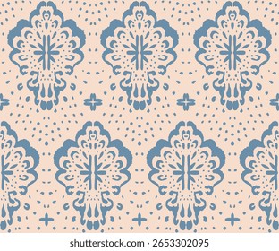 Desenho de Damasco no papel de parede. Design boêmio vintage. Impressão Boho em estilo retrô. Bela concha. Padrão de laço de trabalho aberto sem costura para bordados. Design boêmio vintage. Estêncil de damasco.