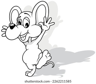 Drawing of a Dancing and Happy Cheerful Mouse - Cartoon Illustration Isolated on White Background, Vector