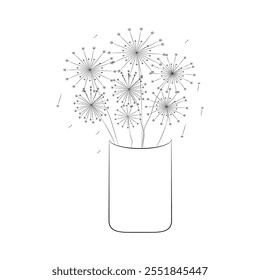Drawing of a dandelion in a vase. Vector illustration.