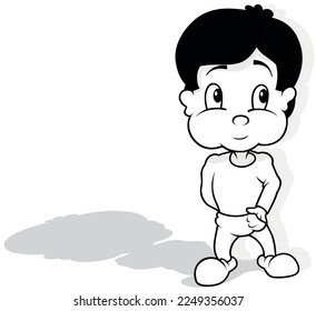 Drawing of a Dark-haired Boy with his Hand in his Pocket - Cartoon Illustration Isolated on White Background, Vector