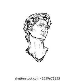 A drawing of a david head with curly hair