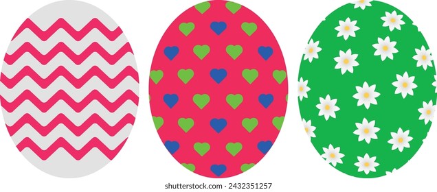 Drawing decorated easter eggs of different colours and shapes