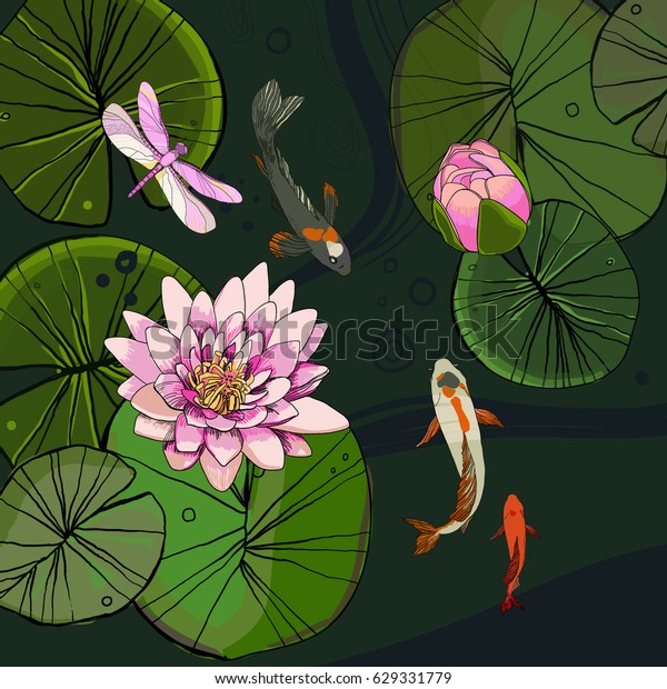 Drawing Decorative Pond Template Lotus Flower Stock Vector (Royalty Free) 629331779