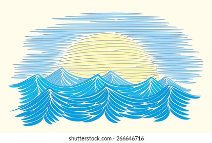 Drawing of the deep blue sea with a decline.