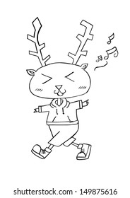 Drawing deer was walking and singing.