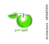 Drawing delicious green apple varieties Granny Smith on a white background. Hand drawn vector sketch for print t-shirt, bag, clothes. Design elements for mug, stationery. Illustration for decoration
