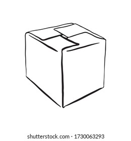 Drawing of delivery box. Vector outline illustration. isolated
