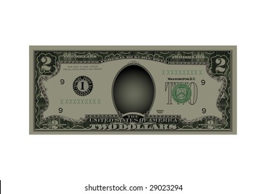 Drawing of a denomination of two dollars.Vector,Without mesh.