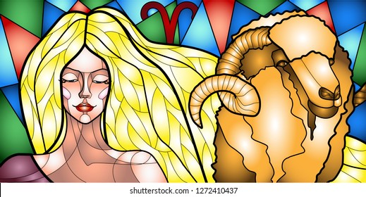 drawing depicting a girl with a ram, personifies the zodiac sign Aries, can be used as a book or magazine illustration and for other design