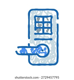 Drawing depicting a modern smart lock device featuring a keypad for keyless entry and enhanced security, representing concepts of automation, access, and digital home protection