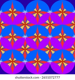 Drawing, Design, Graphic, Circle, Overlap, Purple, Blue, Abstract, Red, Yellow, Flower,illustration, beauty,vector,seamless