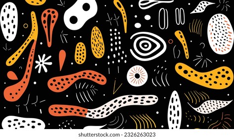 drawing design with hand drawing doodle dots on white stock vector, in the style of prehistoric art, ogham scripts, juxtaposition of shapes, carpetpunk, whimsical figurative, abstract