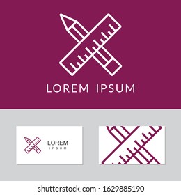 Drawing and design vector line logo. Tools and rule icon. Engineering project business card template.