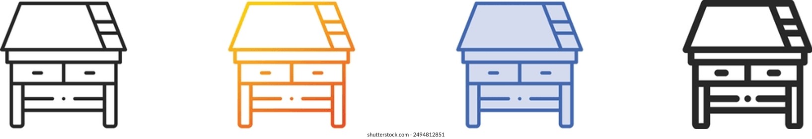 drawing desk icon.Thin Linear, Gradient, Blue Stroke and bold Style Design Isolated On White Background