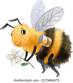 dibujar abejorros digitales o abejas con una flor recolectando miel ilustraciones de niños personaje de marca fluffy amable