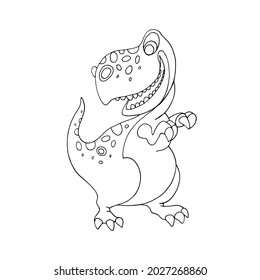 Drawing of dinosaur - hand sketch of tyrannosaurus, black and white illustration. Cartoon funny tyrannosaurus, coloring book. Jurassic