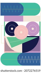 Drawing with disk circles, abstraction. Ready-made vector image for interior or print.
