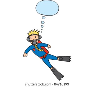 drawing of a diver with a speech bubble