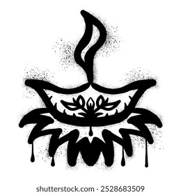 Drawing of diwali celebration with black spray paint graffiti